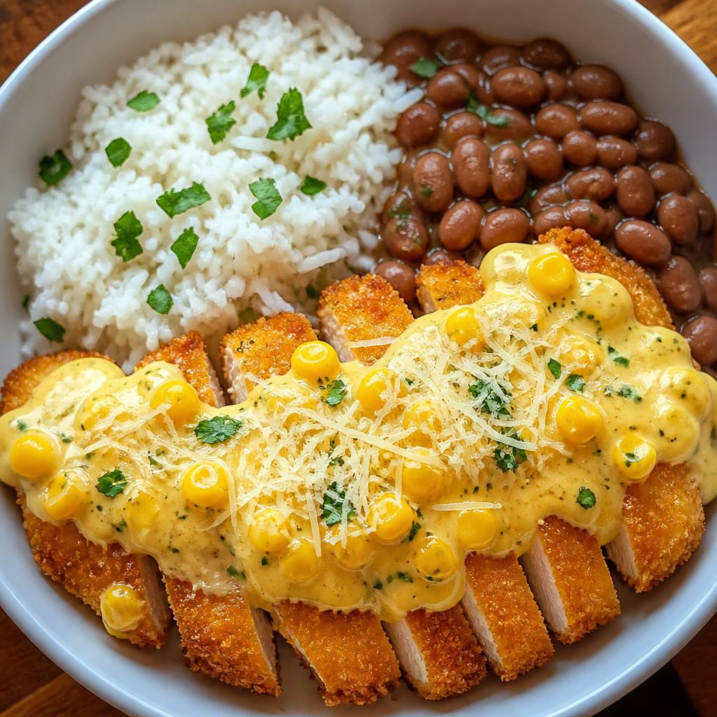 Rice, Beans & Breaded Chicken with Corn Cream · 450g