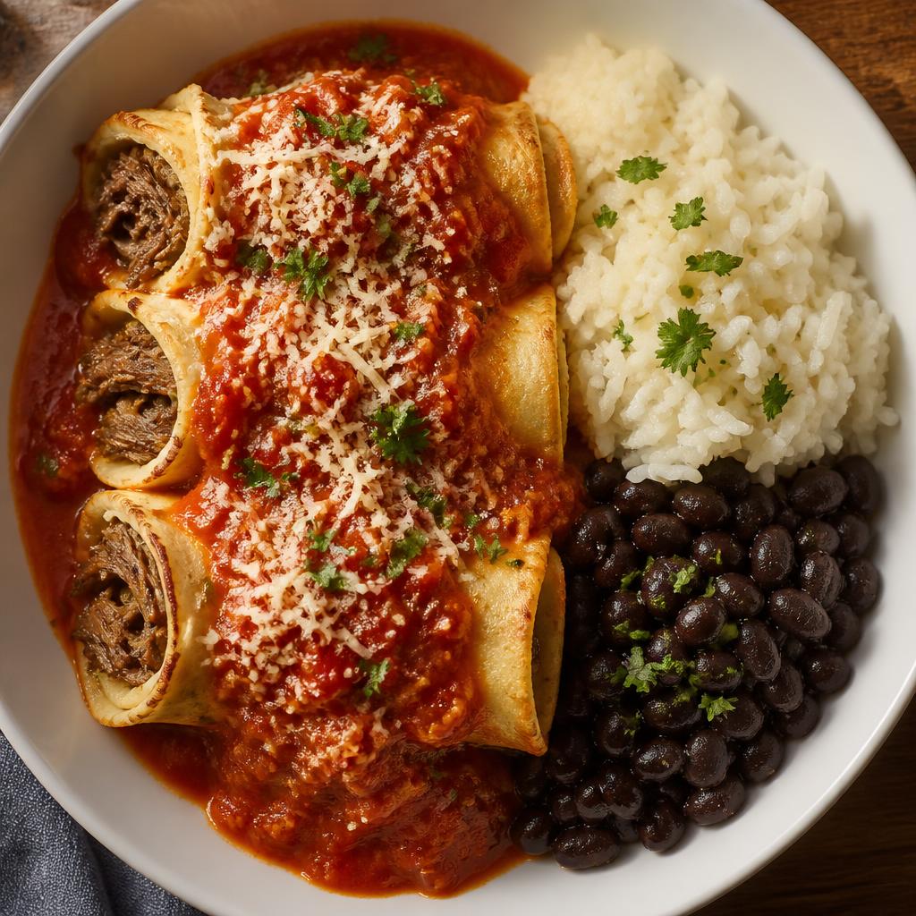 Rice, Beans & Beef Pancakes in Pomodoro Sauce · 450g