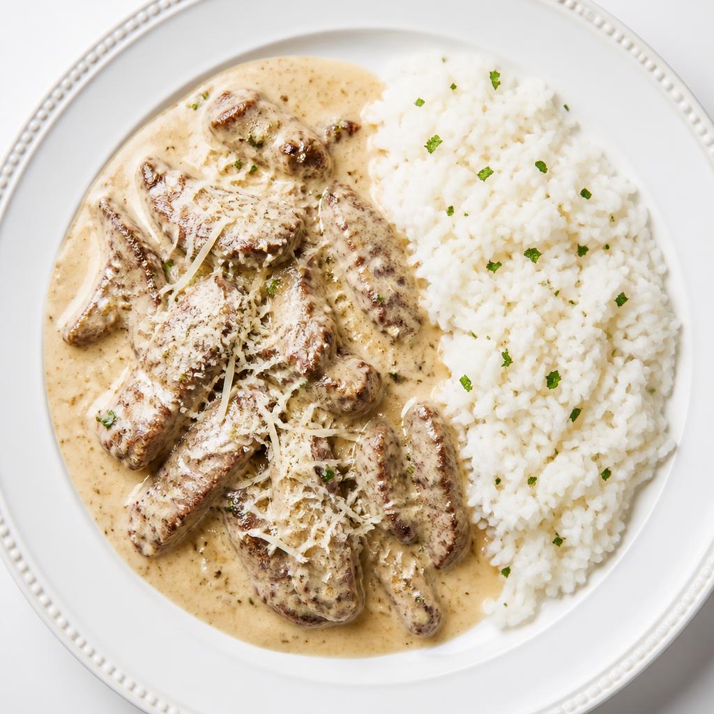 Filet Mignon Strips in Four-Cheese Sauce